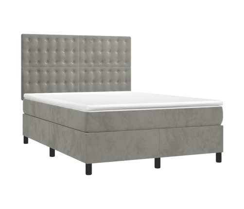 Cama box spring con colchón terciopelo gris claro 140x190 cm