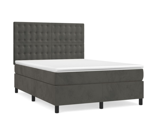 Cama box spring con colchón terciopelo gris oscuro 140x190 cm