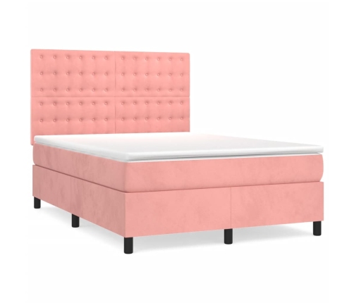 Cama box spring con colchón terciopelo rosa 140x190 cm