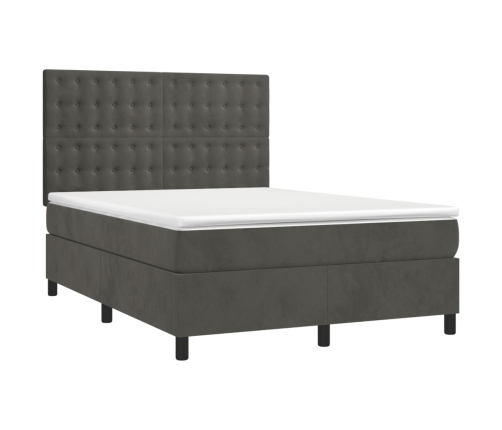 Cama box spring con colchón terciopelo gris oscuro 140x200 cm