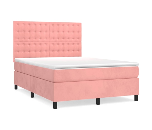 Cama box spring con colchón terciopelo rosa 140x200 cm
