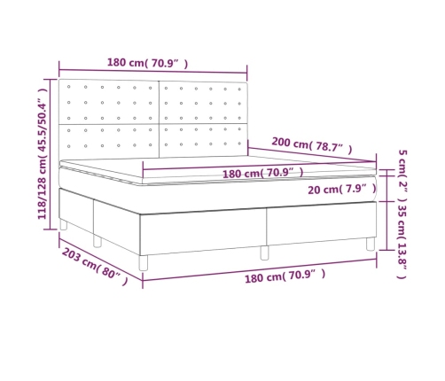 Cama box spring con colchón terciopelo rosa 180x200 cm