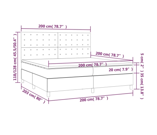 Cama box spring con colchón terciopelo negro 200x200 cm