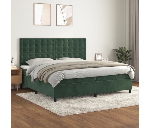 Cama box spring con colchón terciopelo verde oscuro 200x200 cm