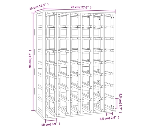 Botellero madera maciza de pino 70x33x94 cm