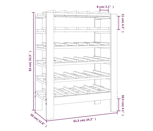 Botellero madera maciza de pino 65x29x112 cm