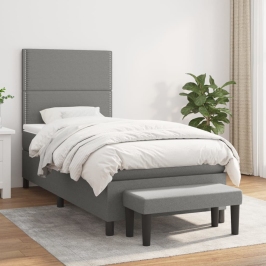 Cama box spring con colchón tela gris oscuro 80x200 cm