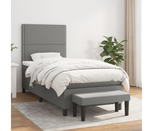 Cama box spring con colchón tela gris oscuro 80x200 cm