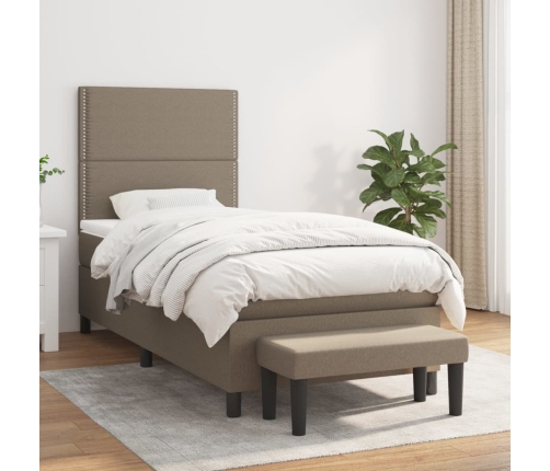 Cama box spring con colchón tela gris taupe 80x200 cm