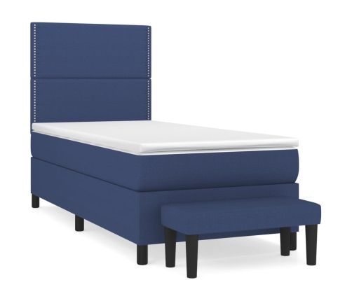 Cama box spring con colchón tela azul 80x200 cm