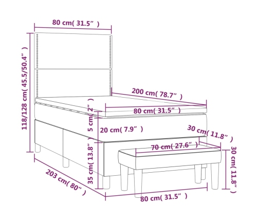 Cama box spring con colchón tela azul 80x200 cm