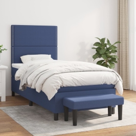 Cama box spring con colchón tela azul 80x200 cm