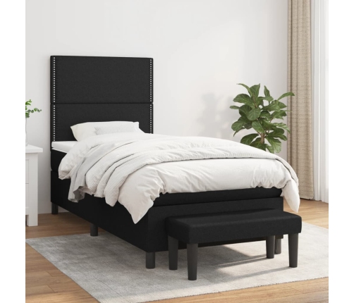 Cama box spring con colchón tela negro 90x200 cm