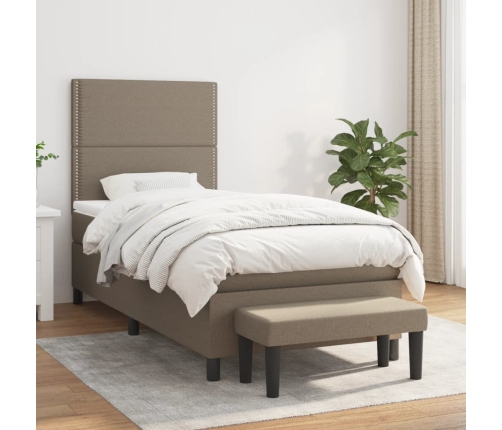 Cama box spring con colchón tela gris taupe 90x200 cm