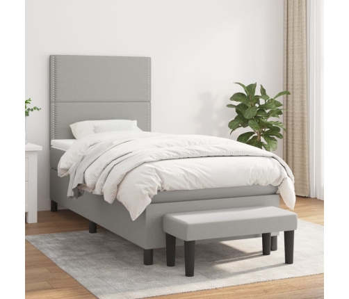 Cama box spring con colchón tela gris claro 100x200 cm