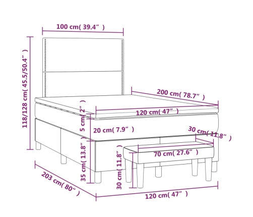 Cama box spring con colchón tela gris claro 120x200 cm