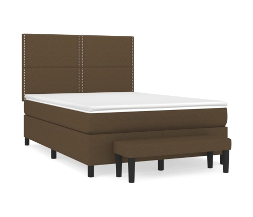 Cama box spring con colchón tela marrón oscuro 140x190 cm