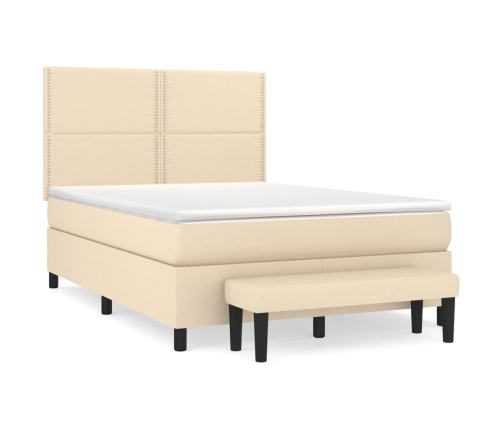 Cama box spring con colchón tela color crema 140x190 cm