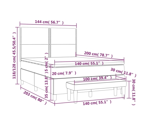 Cama box spring con colchón tela color crema 140x200 cm