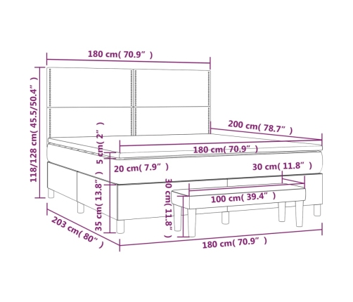 Cama box spring con colchón tela negro 180x200 cm