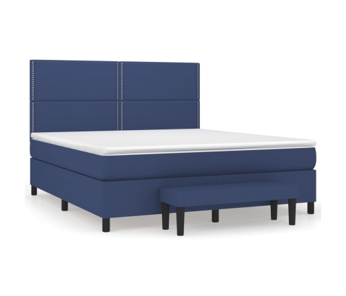 Cama box spring con colchón tela azul 180x200 cm