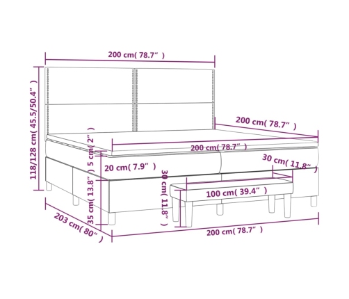 Cama box spring con colchón tela gris claro 200x200 cm