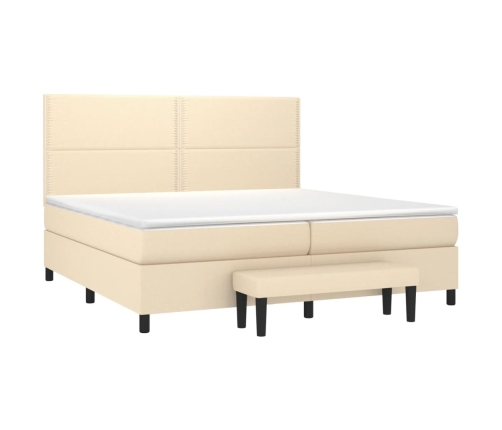 Cama box spring con colchón tela color crema 200x200 cm