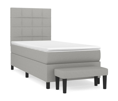 Cama box spring con colchón tela gris claro 80x200 cm