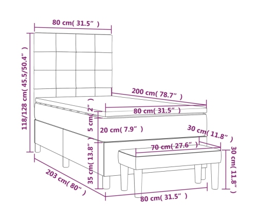 Cama box spring con colchón tela gris claro 80x200 cm