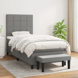 Cama box spring con colchón tela gris oscuro 80x200 cm