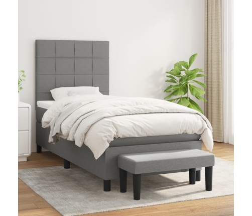 Cama box spring con colchón tela gris oscuro 80x200 cm