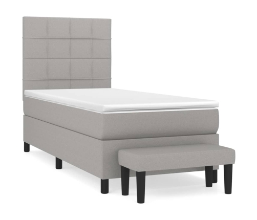 Cama box spring con colchón tela gris claro 90x190 cm