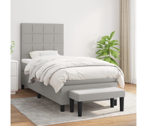 Cama box spring con colchón tela gris claro 90x190 cm