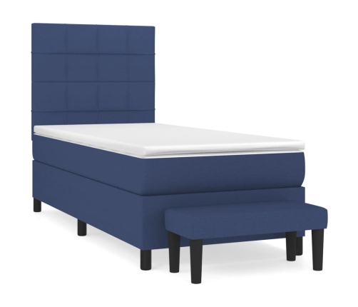 Cama box spring con colchón tela azul 90x190 cm