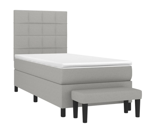 Cama box spring con colchón tela gris claro 90x200 cm