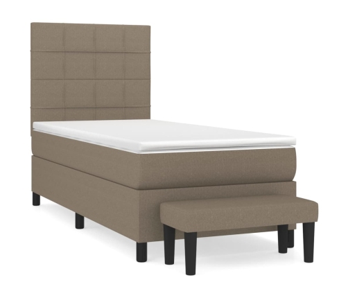 Cama box spring con colchón tela gris taupe 90x200 cm