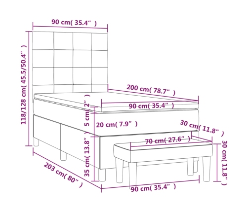 Cama box spring con colchón tela azul 90x200 cm