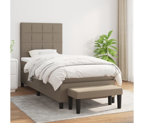 Cama box spring con colchón tela gris taupe 100x200 cm
