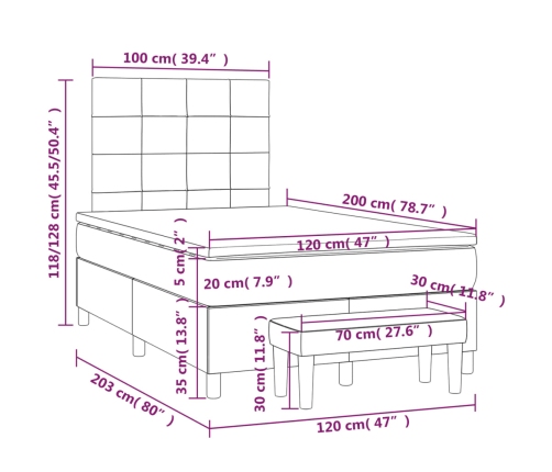 Cama box spring con colchón tela marrón oscuro 120x200 cm