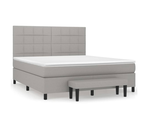 Cama box spring con colchón tela gris claro 160x200 cm