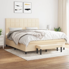 Cama box spring con colchón tela color crema 160x200 cm