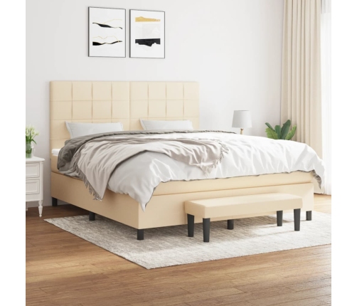 Cama box spring con colchón tela color crema 160x200 cm