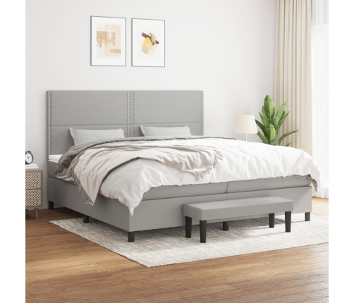 Cama box spring con colchón tela gris claro 200x200 cm