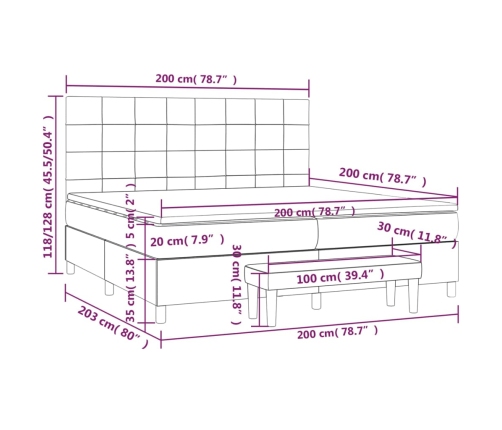 Cama box spring con colchón tela negro 200x200 cm