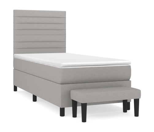 Cama box spring con colchón tela gris claro 80x200 cm