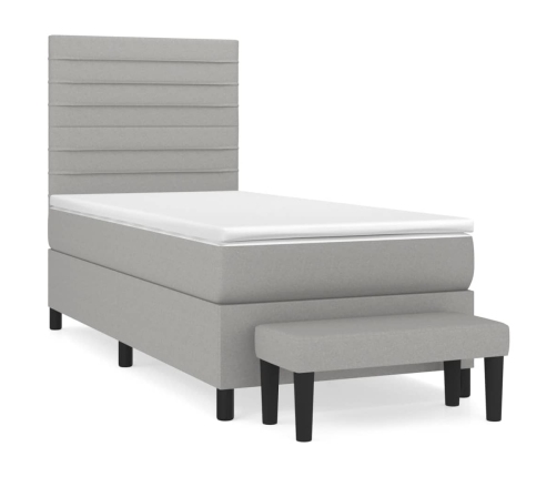 Cama box spring con colchón tela gris claro 90x190 cm