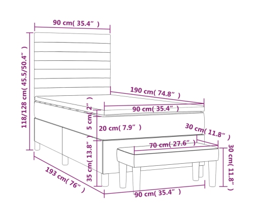 Cama box spring con colchón tela gris claro 90x190 cm