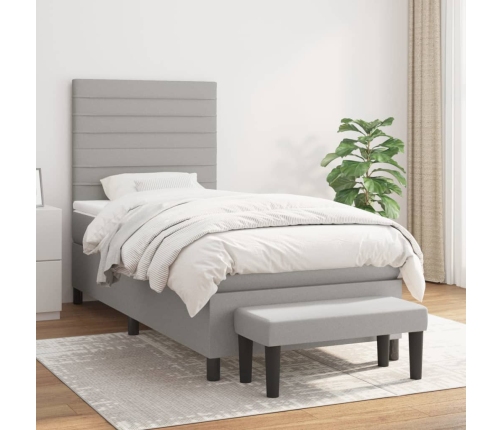 Cama box spring con colchón tela gris claro 90x190 cm