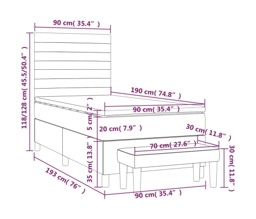 Cama box spring con colchón tela marrón oscuro 90x190 cm