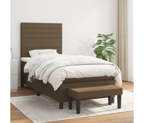 Cama box spring con colchón tela marrón oscuro 90x190 cm